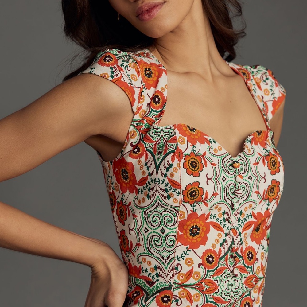 Anthropologie Orange and White Sundress Midi